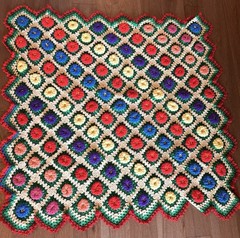 Vintage handmade crochet 3D flower afghan blanket 58×58