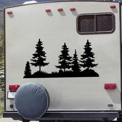 Pine Tree Landscape Scene Vinyl Decal V2 – Forest Silhouette Sticker – 20 Colors