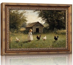 Vintage Gold Framed Farmhouse Chicken Wall Art Retro Country Farm Girl and Ch…