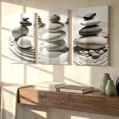 3 Pieces Zen Stone Balance Sand Patterns Tranquil Large Wall Art for Set Of 3