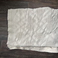 Vintage Knit/ Woven 100% Cotton Blanket, US, Cream Tan Brown
