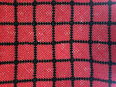 Vintage Crochet Throw Afghan Blanket 60×78 Deep Red Squares Outlined in Black