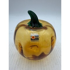 Blenco Amber Glass Pumpkin Handmade Art Glass Collectible T4
