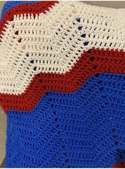 Homemade Crochet Red White Blue Afghan New Machine Wash Acrylic 51 X 62”