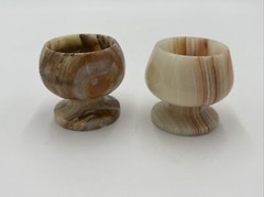 VTG Set of 2 Marble Hand Carved Mini Vases Decor MCM 2″ Made In Pakistan