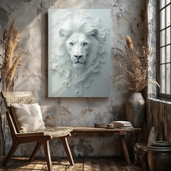White Lion 3D Effect Canvas Wall Art Animal Print Modern Home Decor Design