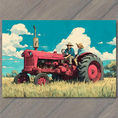 Art Print Red Tractor Farm Field Rural Summer Sky Country Life Landscape