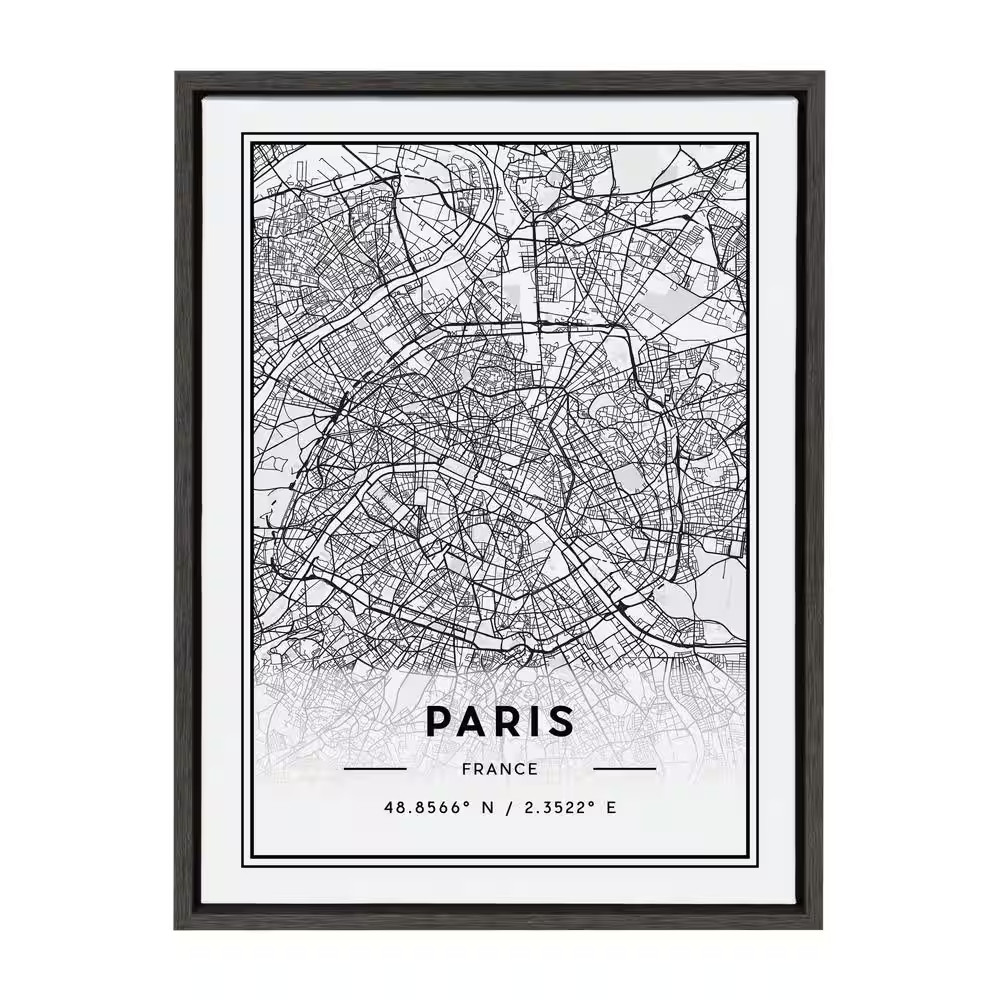 Sylvie Paris Modern Map by Jake Goossen Framed Canvas Map Art Print 24 In. X 18