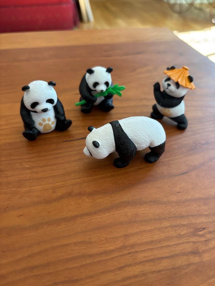 4 Panda Bear Figures Miniature Statue Sculpture Decor Garden Cake Topper 2 in