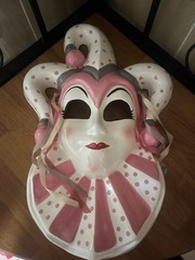 Ceramic Decorative Theatre Wall Mask White/Pink Painted 7in x 6in x 3in