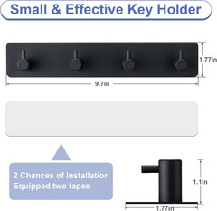 Key Holder with 4 Hooks,Key Hanger Organizer for Wall Mount with 2 Self-Adhesive