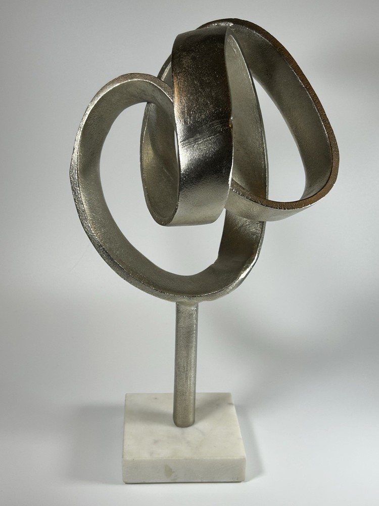Modern Aluminum Silver Entwined Abstract Sculpture on Marble Base by Antarte