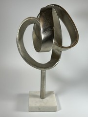 Modern Aluminum Silver Entwined Abstract Sculpture on Marble Base by Antarte