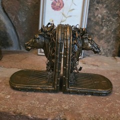 Vintage Bronze Horse Head Bookends Western Star Equestrian Decor Set of 2
