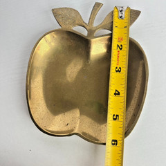 Solid Brass Apple Dish India Vintage Trinket Tray Fruit Decor 6in Mid Century 6″