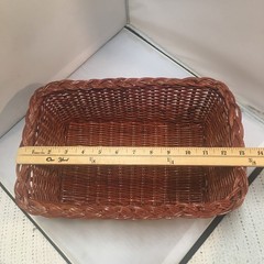 Woven Wicker Storage Basket Medium Brown Braided Rim Rectangular Cottagecore