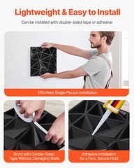 3D Wall Panels 33-Pack 11.81 x 11.81” PVC 32 Sq.Ft Coverage Diamond Matte Black