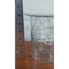 Modern Clear Art Glass Vase with Black Scribble Web Thread Design Wide Rim 6.5″