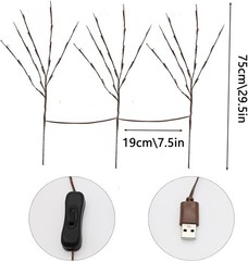 3 Pack Lighted Branches for Vase, Artificial Brown Twig Lights, 29IN 60 LED Warm