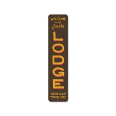Welcome Lodge Vertical Sign, Personalized Family Last Name Ski Metal Decor Sign