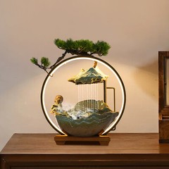Desktop Waterfall Fountain Indoor Tabletop Ornament Resin Monk Feng Shui