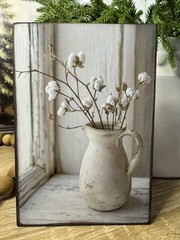Rustic Modern Farmhouse Vase With Cotten Stems SIGN HANDMADE