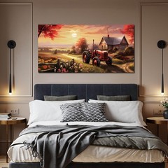 ANCXWOTER Canvas Wall Art Sunset Landscape Prints 29″L x 59″W, red