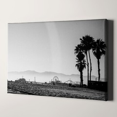 Santa Monica Beach California Ocean Black And White Canvas Wall Art Print