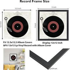 5 Pack Vinyl Record Frames 12×12 LP Album Cover Wall Display 12.5×12.5 Black
