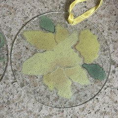 Folio Fused Art Glass & Enameled Glass Blue Iris Sun catcher Ornament 6.75″