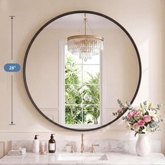 20/24/28/30″ Round Wall Mirror w/Metal Frame,Bathroom Wall Mounted Circle Mirror