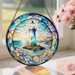 Lighthouse Stained Glass Sun Catcher – Unique Decor Gift for All Occasions