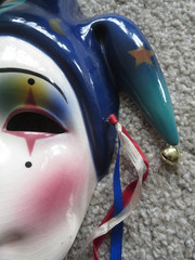 TWO Clay Art Ceramic Face Masks, Jester Art Deco Wall Decor