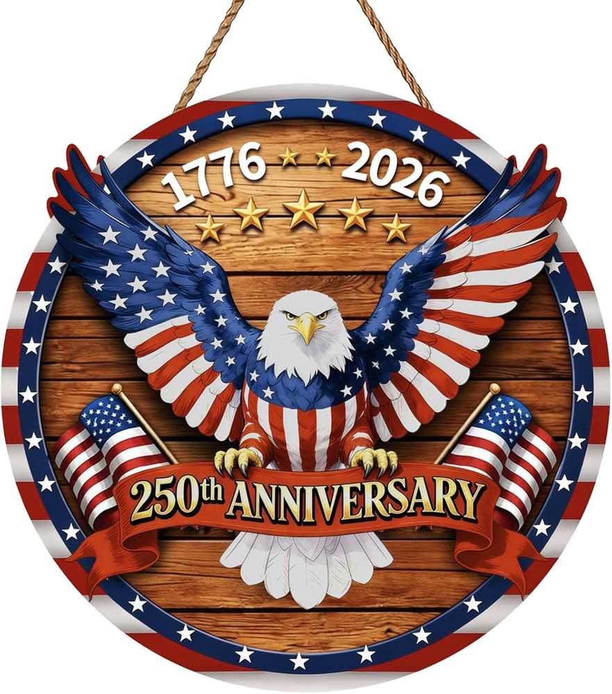 USA 250th Anniversary Decoration 4th of July Eagle Door Sign 1776-2026 Wooden
