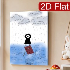 One-Eyed Black Character in the Rain Canvas Wall Art, Whimsical Minimalist Decor