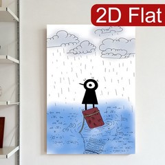 One-Eyed Black Character in the Rain Canvas Wall Art, Whimsical Minimalist Decor