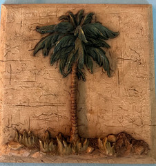 Potted Palm in Vase 3D Effect 5″x5″ Painted Plaster Plaque Artwork