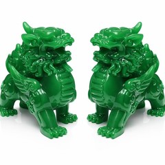 Jade Green Pi Xiu/Pi Yao /Bi Xie Wealth Guardian Statue Feng Shui Decor set Gift