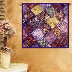 40″ Purple Wall Hanging Handmade Art Square Branded Gift Tapestry Vintage Beaded