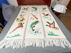 VTG Outdoors Wildlife Afghan Granny Throw Blanket Hunting Fishing Fish Deer Duck
