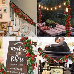 3× Garland Wall Silk Artificial Hanging Rose Red Flowers Vine Wedding Decor US
