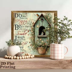 Vintage Blue Bird Nest Wooden Sign Rustic Farmhouse Decor for Bedroom Cafe Gift