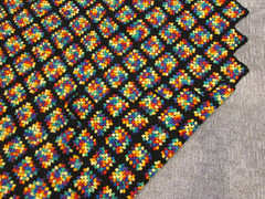 VTG Crochet Granny Square Throw Blanket Afghan Black Multicolor 75×50” Roseanne