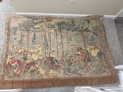 Antique French Medieval Hunting Scene Wall Hanging Tapestry 183x129cm