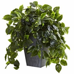 29″ Artificial Pothos In Slate Planter UV Resistant (Indoor/Outdoor)