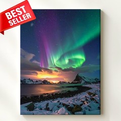 Canvas Wall Art Northern Lights Snowy Coast Celestial Aurora Landscape When