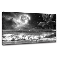 Yxbhhym large Black and White Wall Art Beach Canvas Print Art Moon Ocean Pict…