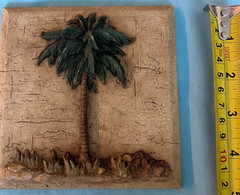 Potted Palm in Vase 3D Effect 5″x5″ Painted Plaster Plaque Artwork