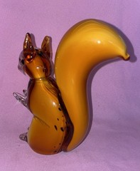 Murano Style Art 7″ Amber Glass Squirrel Figurine Paperweight Blown Glass