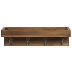 MyGift Dark Brown Wood Entryway Hanging Storage Shelf with 4 Metal Key Hooks